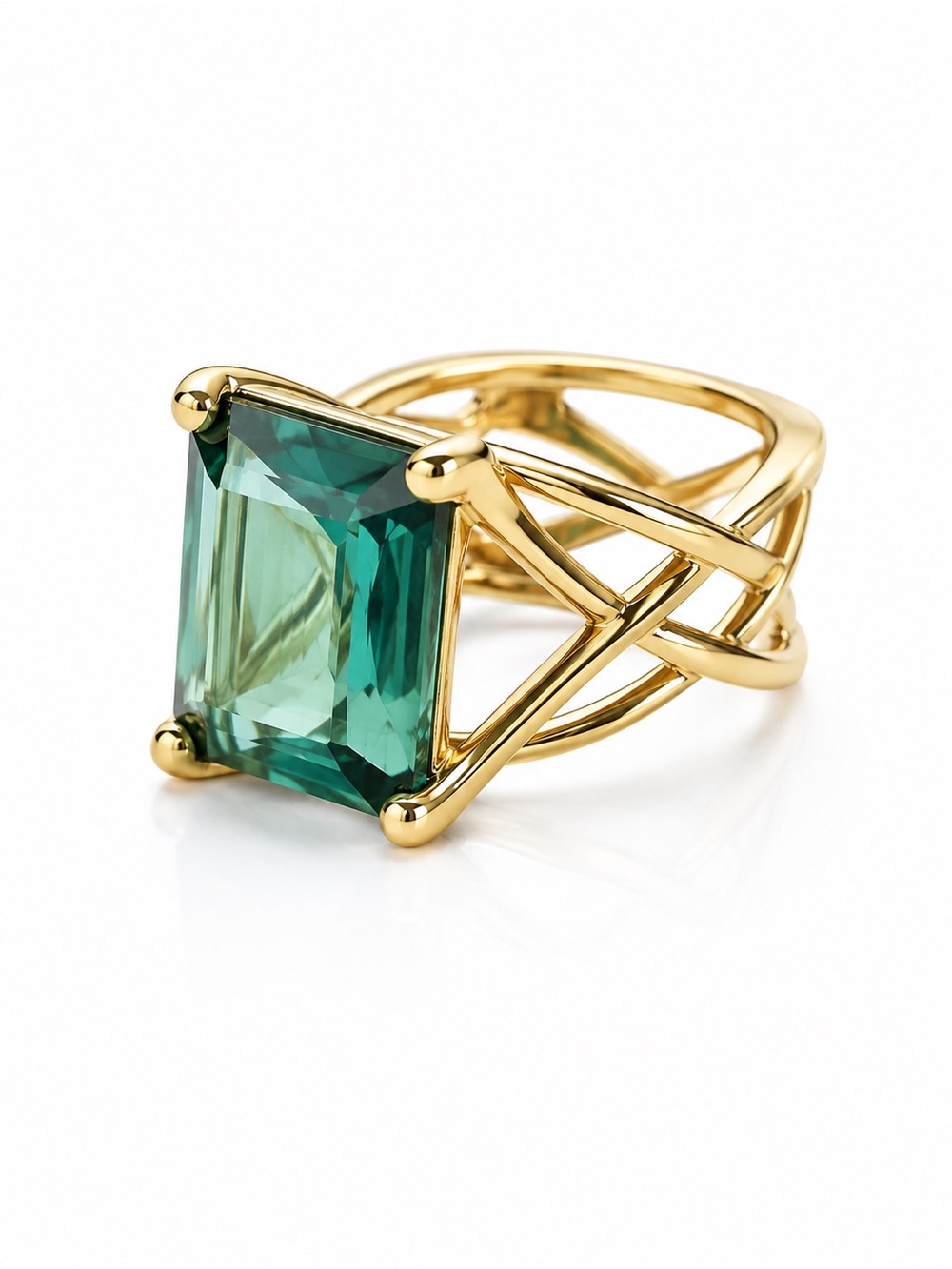 Gold Ring with Emerald Green Square Gemstone